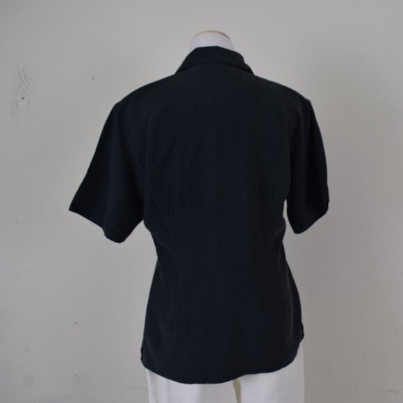 Vintage 80s Charcoal Gray‎ Silk Blouse | size S - Picture 5 of 9
